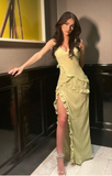 Niulatu Slit Ruffled Evening Dress Yellow Long Prom Dress HZ1007
