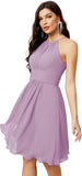 Niulatu Short Halter Top Chiffon Bridesmaid Dresses Tea Length A Line Formal Evening Party Cocktail Dress Dusty HZ1007