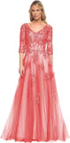 Niulatu Women's V-Neck 3/4 Sleeve Mother of The Bride Dress A-line Tulle Lace Appliques Long Formal Party Dress HZ1007