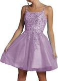 Niulatu Lace Beaded Tulle Homecoming Dresses Short Square Neck Prom Dress Spaghetti Straps Party HZ1007