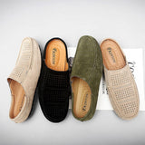 Niulatu Casual Designer Slippers Men Half Shoes Brand Suede Leather Mens Casual Shoes Loafers Breathable Summer Mules Man Slides DJSE