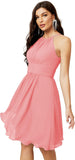 Niulatu Short Halter Top Chiffon Bridesmaid Dresses Tea Length A Line Formal Evening Party Cocktail Dress Dusty HZ1007