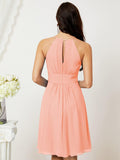 Niulatu Short Halter Top Chiffon Bridesmaid Dresses Tea Length A Line Formal Evening Party Cocktail Dress Dusty HZ1007