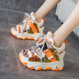 Niulatu Leisure Lady Platform Chunky Sandals Mixed Color Shoes Sports Wedge White Sandals Women High Heel Beach Casual Shoes 34 DJSE