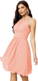 Niulatu Short Halter Top Chiffon Bridesmaid Dresses Tea Length A Line Formal Evening Party Cocktail Dress Dusty HZ1007