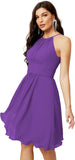 Niulatu Short Halter Top Chiffon Bridesmaid Dresses Tea Length A Line Formal Evening Party Cocktail Dress Dusty HZ1007
