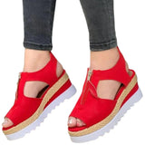 Niulatu Women Sandals Fashion Fish Mouth Hollow Wedge Flat Shoes Front Zip Casual Platform Comfortable Roman Sandals Sandalias Playa DJSE