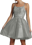 Niulatu Lace Beaded Tulle Homecoming Dresses Short Square Neck Prom Dress Spaghetti Straps Party HZ1007