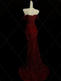 Niulatu Mermaid Sweetheart Red Slit Sequin Long Evening Gowns Prom Dress SD2766