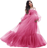 Niulatu Sleeve Maternity Dress Tulle Robe for Photoshoot Off Shoulder Pregnancy Baby Shower HZ1007