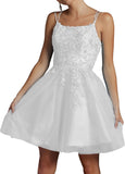 Niulatu Lace Beaded Tulle Homecoming Dresses Short Square Neck Prom Dress Spaghetti Straps Party HZ1007