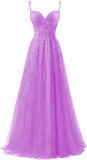 Niulatu Applique Tulle Prom Dresses for Women 2025 Spaghetti Straps Ball Gown Formal Evening Party Gown with HZ1007