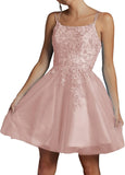 Niulatu Lace Beaded Tulle Homecoming Dresses Short Square Neck Prom Dress Spaghetti Straps Party HZ1007