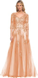 Niulatu Women's V-Neck 3/4 Sleeve Mother of The Bride Dress A-line Tulle Lace Appliques Long Formal Party Dress HZ1007