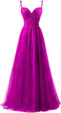 Niulatu Applique Tulle Prom Dresses for Women 2025 Spaghetti Straps Ball Gown Formal Evening Party Gown with HZ1007