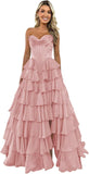 Niulatu Corset Prom Dresses for Women 2025 Long Tiered Ruffle Chiffon Formal Evening Gown with HZ1007