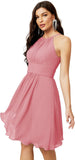 Niulatu Short Halter Top Chiffon Bridesmaid Dresses Tea Length A Line Formal Evening Party Cocktail Dress Dusty HZ1007