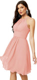 Niulatu Short Halter Top Chiffon Bridesmaid Dresses Tea Length A Line Formal Evening Party Cocktail Dress Dusty HZ1007