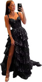 Niulatu Tiered Lace Tulle Prom Dresses Long 2025 Spaghetti Straps Formal Corset Evening Gown with HZ1007