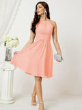 Niulatu Short Halter Top Chiffon Bridesmaid Dresses Tea Length A Line Formal Evening Party Cocktail Dress Dusty HZ1007