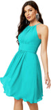 Niulatu Short Halter Top Chiffon Bridesmaid Dresses Tea Length A Line Formal Evening Party Cocktail Dress Dusty HZ1007