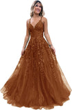 Niulatu Lace Glitter Tulle Prom Dress Long Ball Gown V Neck Formal Evening Dress Maxi Party HZ1007