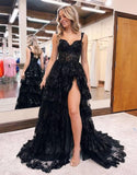 Niulatu Tiered Lace Tulle Prom Dresses Long 2025 Spaghetti Straps Formal Corset Evening Gown with HZ1007