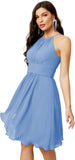 Niulatu Short Halter Top Chiffon Bridesmaid Dresses Tea Length A Line Formal Evening Party Cocktail Dress Dusty HZ1007