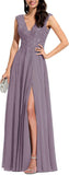 Niulatu Appliques Bridesmaid Dress Long V Neck Beaded Wedding Guest Gown with HZ1007