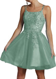 Niulatu Lace Beaded Tulle Homecoming Dresses Short Square Neck Prom Dress Spaghetti Straps Party HZ1007