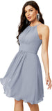 Niulatu Short Halter Top Chiffon Bridesmaid Dresses Tea Length A Line Formal Evening Party Cocktail Dress Dusty HZ1007