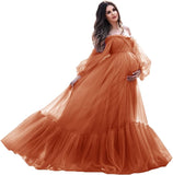 Niulatu Sleeve Maternity Dress Tulle Robe for Photoshoot Off Shoulder Pregnancy Baby Shower HZ1007