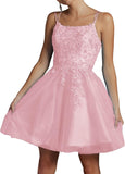 Niulatu Lace Beaded Tulle Homecoming Dresses Short Square Neck Prom Dress Spaghetti Straps Party HZ1007