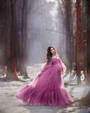 Niulatu Sleeve Maternity Dress Tulle Robe for Photoshoot Off Shoulder Pregnancy Baby Shower HZ1007