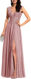 Niulatu Appliques Bridesmaid Dress Long V Neck Beaded Wedding Guest Gown with HZ1007