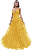 Niulatu Lace Glitter Tulle Prom Dress Long Ball Gown V Neck Formal Evening Dress Maxi Party HZ1007