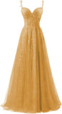 Niulatu Applique Tulle Prom Dresses for Women 2025 Spaghetti Straps Ball Gown Formal Evening Party Gown with HZ1007