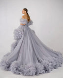 Niulatu Tulle Robe for Maternity Photoshoot Sheer Off Shoulder Maternity Robe Pregnant Baby Shower Prom HZ1007