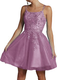 Niulatu Lace Beaded Tulle Homecoming Dresses Short Square Neck Prom Dress Spaghetti Straps Party HZ1007