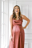 Niulatu Strap Maternity Bridesmaid Dress for Photoshoot Long Satin Leg Split Pregnant Prom Party HZ1007