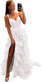 Niulatu Tiered Lace Tulle Prom Dresses Long 2025 Spaghetti Straps Formal Corset Evening Gown with HZ1007