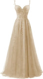 Niulatu Applique Tulle Prom Dresses for Women 2025 Spaghetti Straps Ball Gown Formal Evening Party Gown with HZ1007