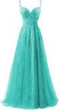 Niulatu Applique Tulle Prom Dresses for Women 2025 Spaghetti Straps Ball Gown Formal Evening Party Gown with HZ1007