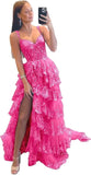 Niulatu Tiered Lace Tulle Prom Dresses Long 2025 Spaghetti Straps Formal Corset Evening Gown with HZ1007