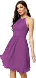 Niulatu Short Halter Top Chiffon Bridesmaid Dresses Tea Length A Line Formal Evening Party Cocktail Dress Dusty HZ1007
