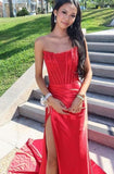 Niulatu Women's Satin Lace Mermaid Prom Dresses Long with Slit 2025 Strapless Formal Evening Party HZ1007