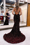 Niulatu Sequins Long Evening Dress V Neck Spaghetti Strap HZ1007