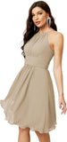 Niulatu Short Halter Top Chiffon Bridesmaid Dresses Tea Length A Line Formal Evening Party Cocktail Dress Dusty HZ1007
