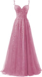 Niulatu Applique Tulle Prom Dresses for Women 2025 Spaghetti Straps Ball Gown Formal Evening Party Gown with HZ1007