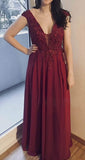 Niulatu Appliques Bridesmaid Dress Long V Neck Beaded Wedding Guest Gown with HZ1007